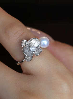 国风植物蝴蝶兰珍珠戒指