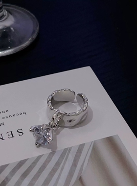 小众设计金属肌理个性灵动锆石吊坠戒指女简约尾戒开口百搭戒指环