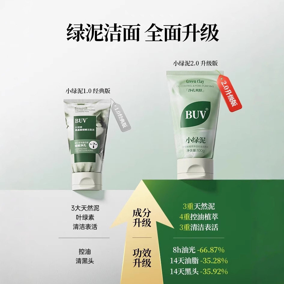 BUV叶绿素氨基酸洁面乳2.0小绿泥洗面奶控油收缩毛孔去黑深层洁净,淘宝优惠券,粉丝福利购,淘宝优惠卷
