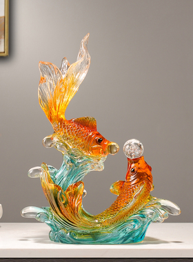 风生水起锦鲤鱼摆件招财高级感客厅电视柜玄关装饰品乔迁新居礼物