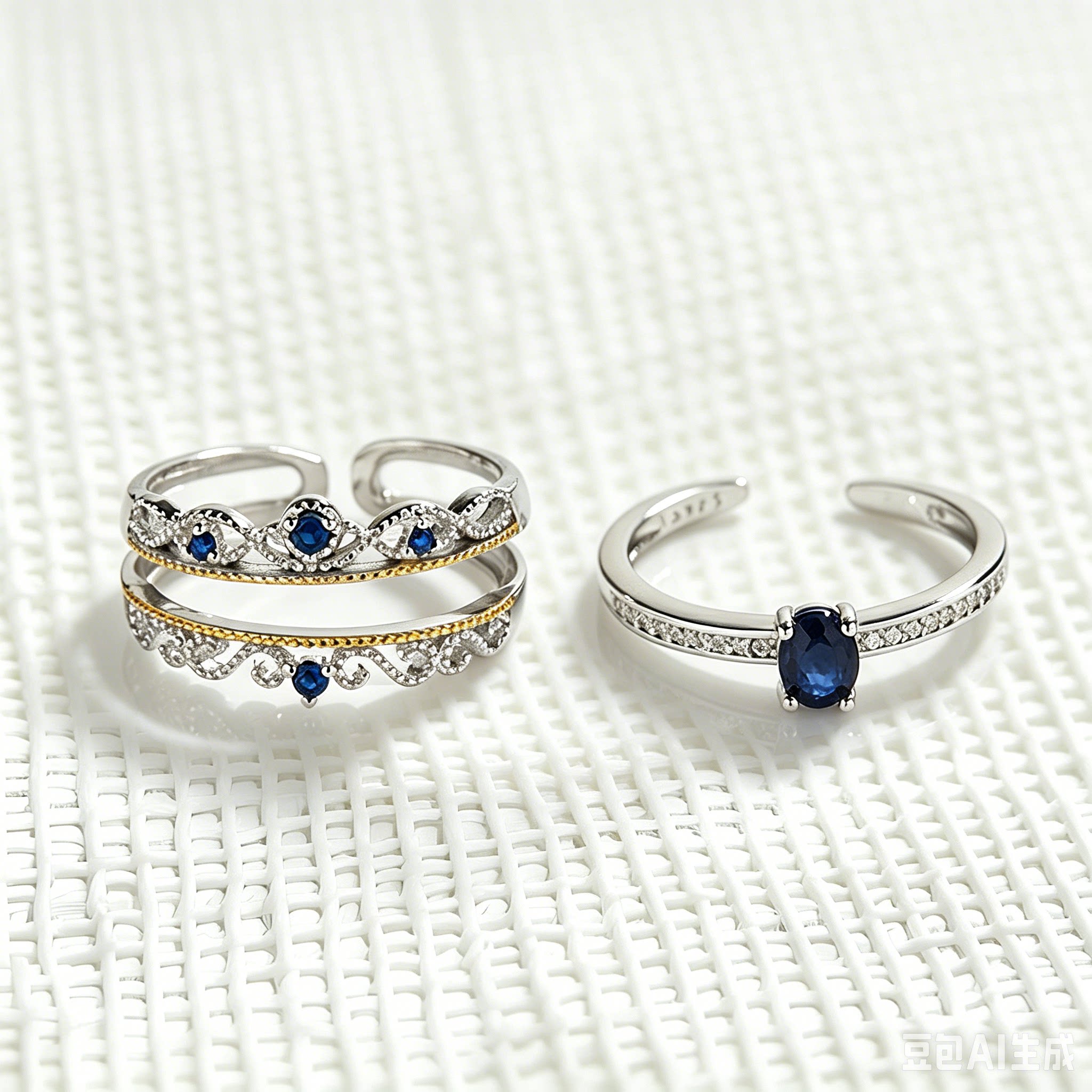 Natural sapphire rings stacked