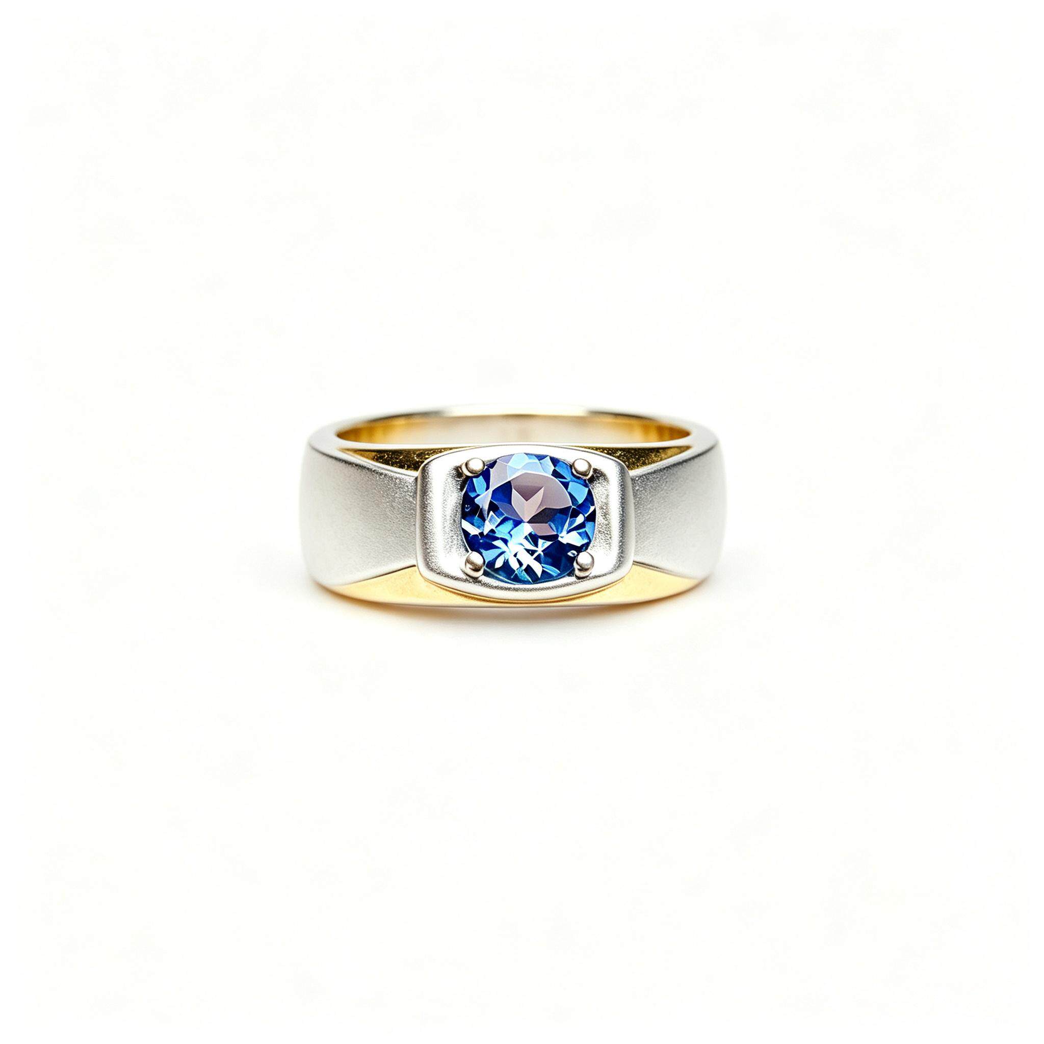 Swiss blue natural topaz index finger ring for men and women