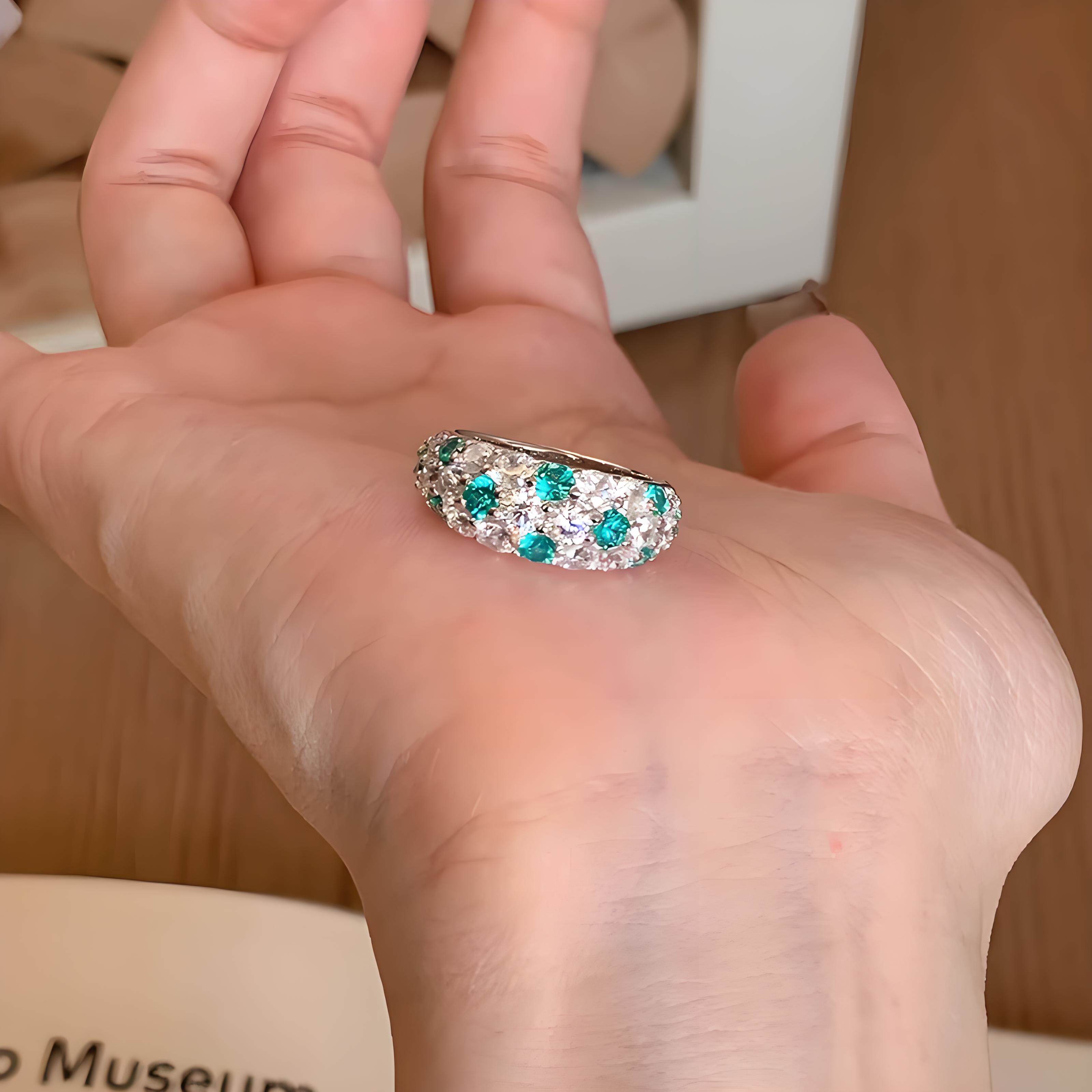 S925 sterling silver ring full of diamonds mint green Paraiba