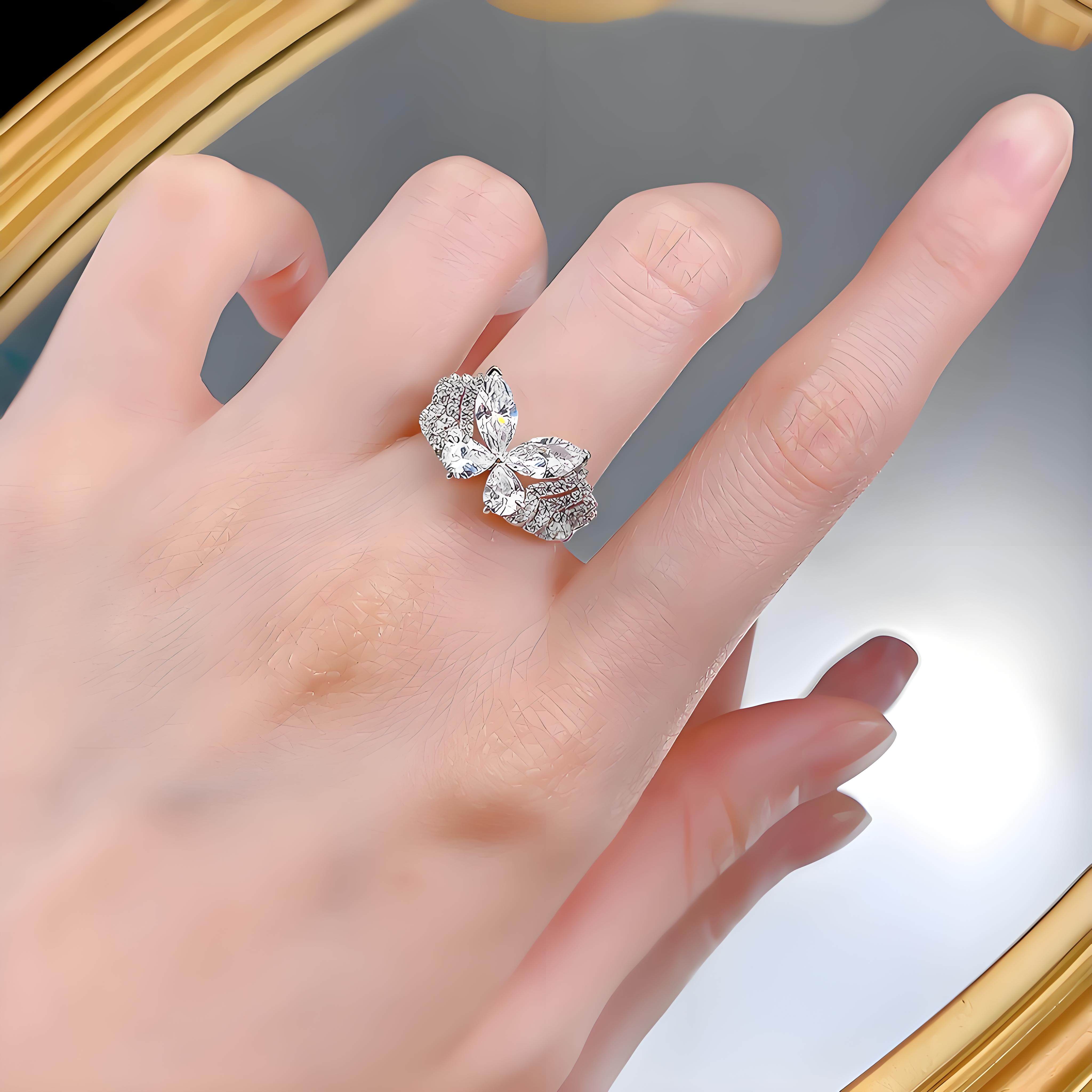 S925 sterling silver diamond ring phantom butterfly layered and elegant