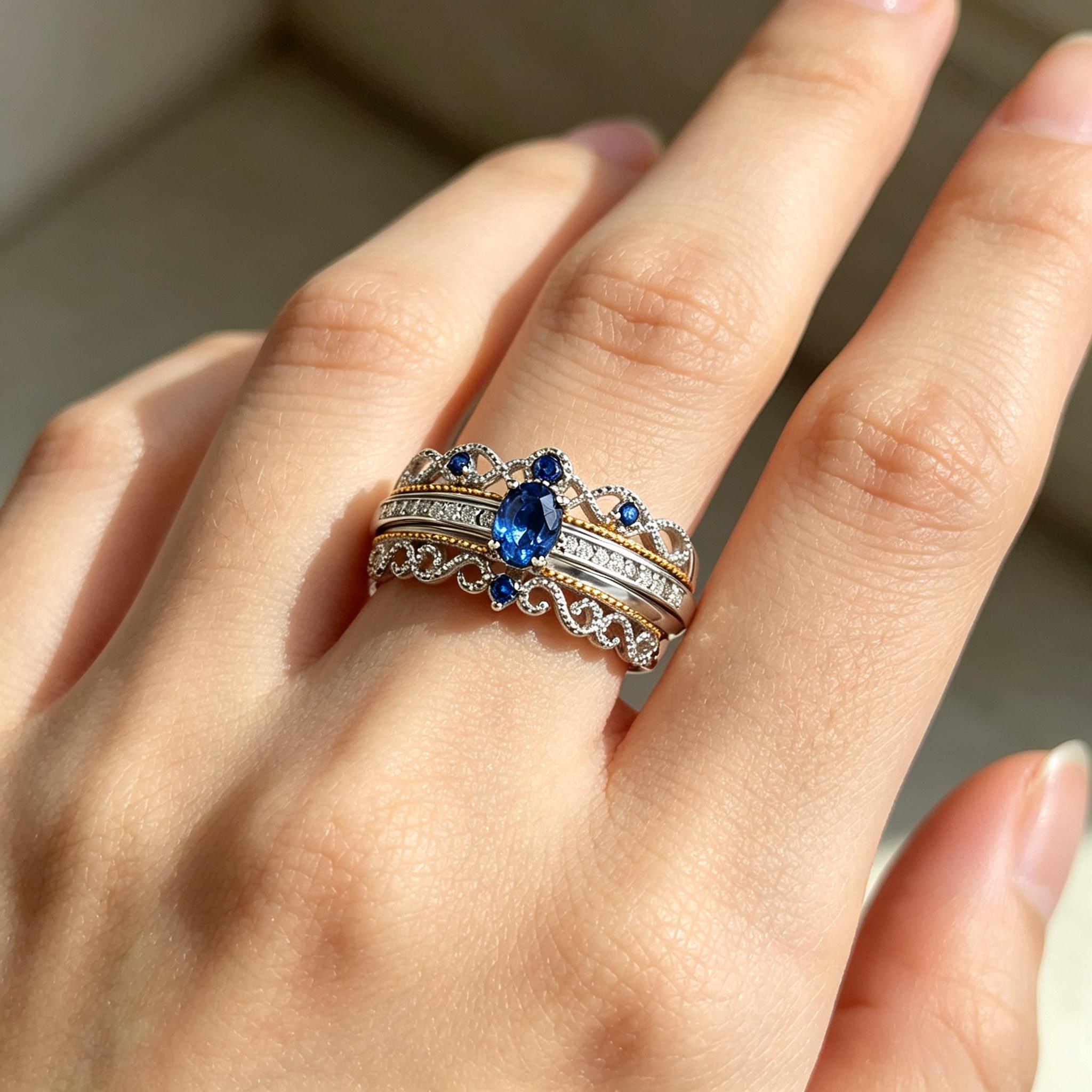 Natural sapphire rings stacked