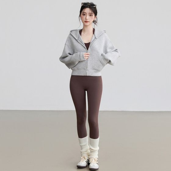 VOJ Yoga Wear Jacket American Solid Color Loose Hooded
