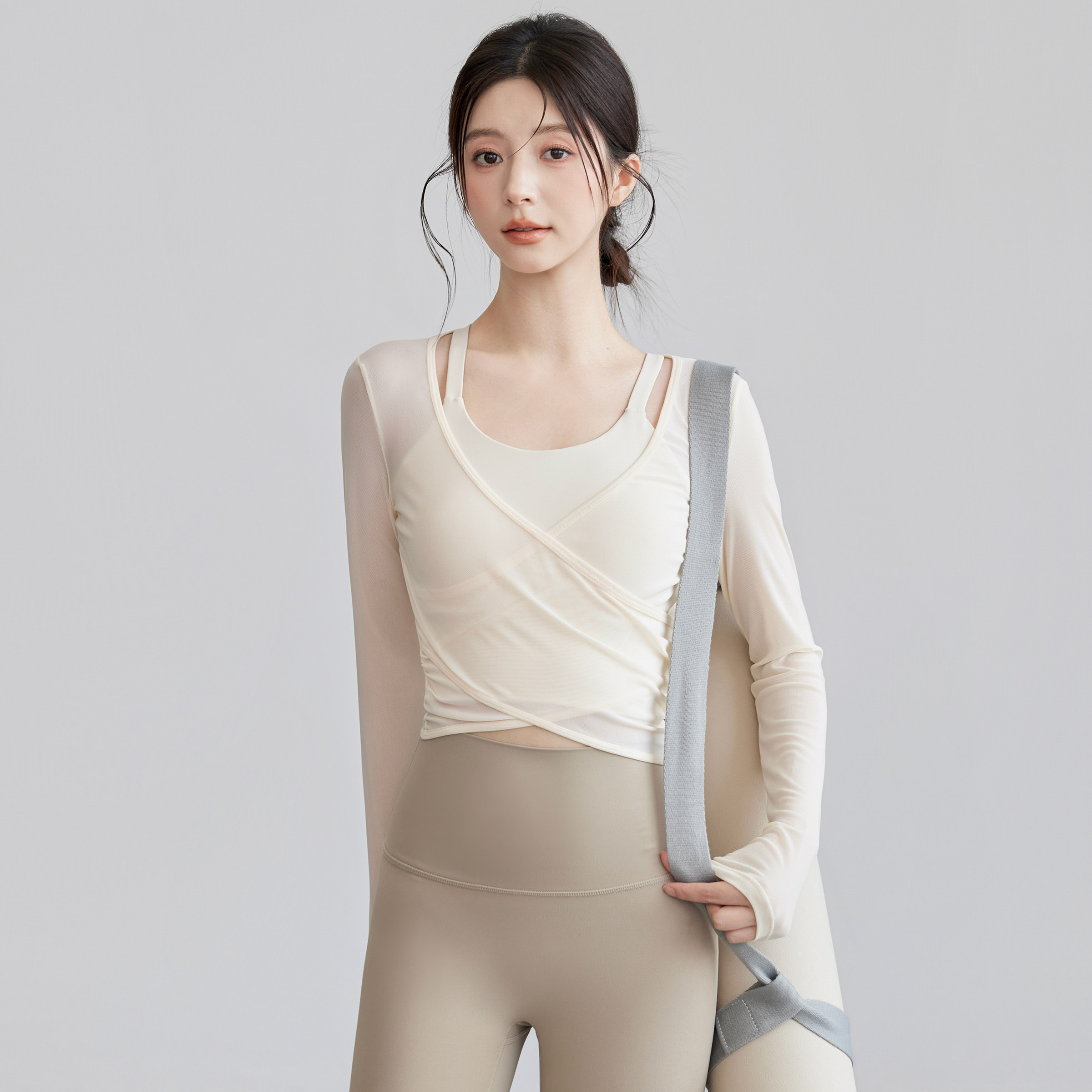 VOJ瑜伽服运动上衣网纱罩衫时尚长袖速干跑步训练健身套装普拉提,淘宝优惠券,粉丝福利购,淘宝优惠卷