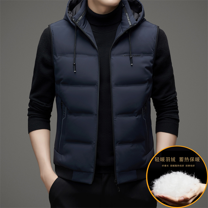 2025年秋季连帽时尚都市鸭绒男装羽绒马甲 - 图0