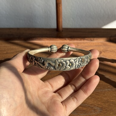 千凤银足银999繁花似锦纯银手镯