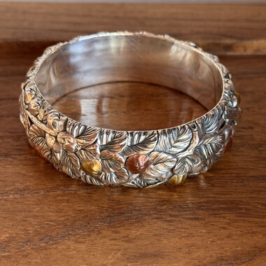 千凤银足银999牡丹花纯银手镯