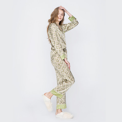 soie jardin 3#巴洛几何 女士真丝几何印花系列家居服睡衣三件套 - 图1