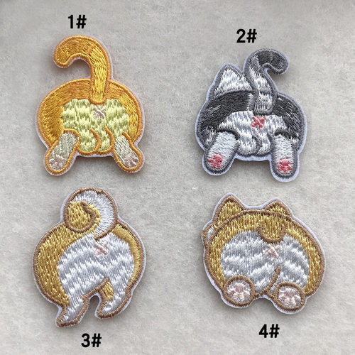 猫咪动物刺绣布贴 包包行李箱自粘补丁贴 可爱蚊帐破洞修复绣花标 - 图0