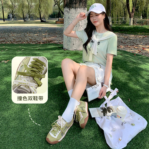 熊猫骆驼女鞋2026年夏秋季新款德训鞋休闲板鞋女透气阿甘鞋 - 图0