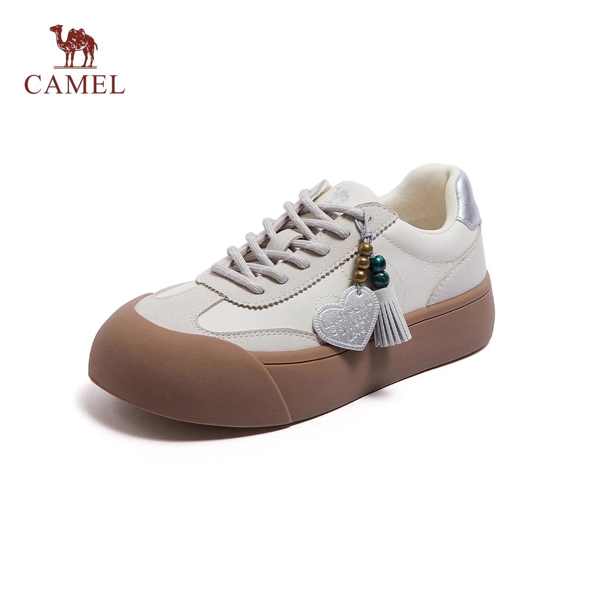 骆驼女鞋2026春季新款德训鞋复古挂饰两穿增高厚底板鞋女休闲鞋子,淘宝优惠券,粉丝福利购,淘宝优惠卷