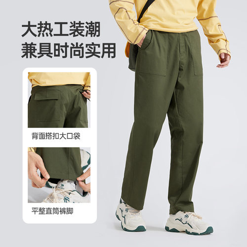 骆驼男装直筒工装裤男士2026春秋纯棉宽松弹力休闲运动长裤子 - 图1