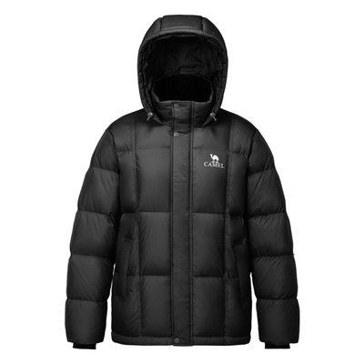 骆驼火山656羽绒服男冬季2025连帽加厚情侣黑色面包男装外套