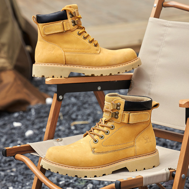 骆驼大黄秋季高帮户外休闲加绒男鞋 骆驼服饰时装靴