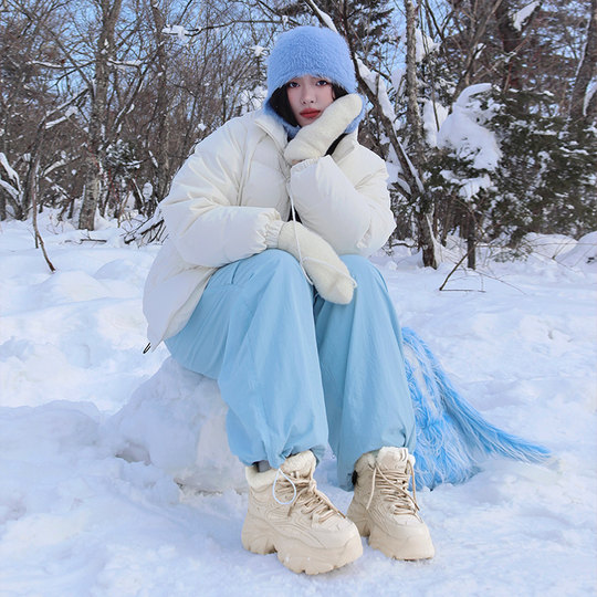 Camel thick-soled dad shoes warm high-top shoes for women