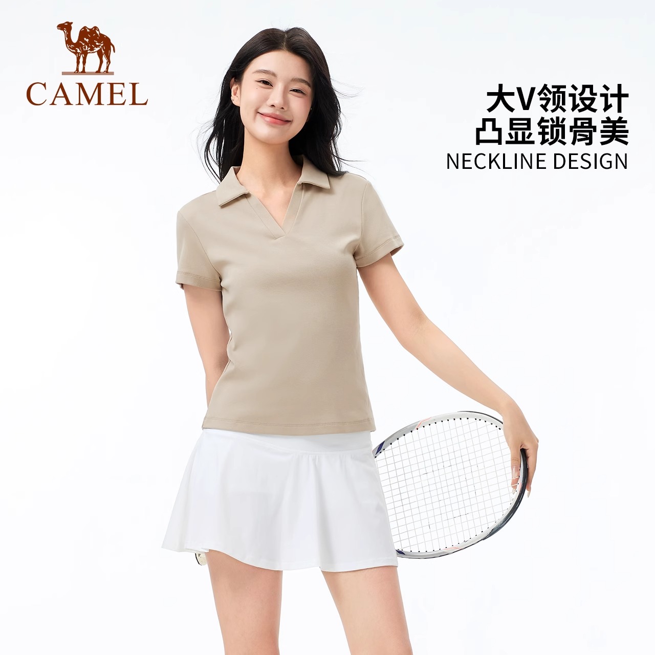 骆驼速干短袖polo衫25春夏新户外休闲运动速干T恤修身显瘦上衣女-图1