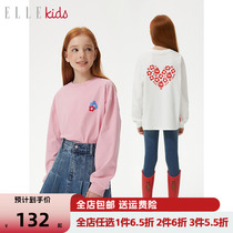 ELLEkids childrens back printed anti-wrinkle and environmentally friendly fabric Long sleeves Sport loose T-shirt Girls Fall new