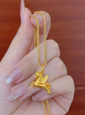 新中式古法项链吉祥小飞马实心麻花链小众设计感锁骨链马年吉祥女
