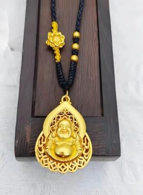 花丝黑绳项链铜火焰钱币大肚佛
