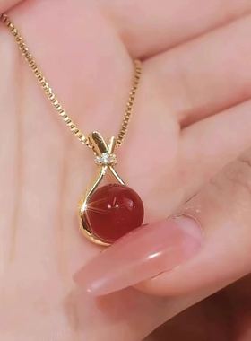 红色福袋相思豆钱袋项链