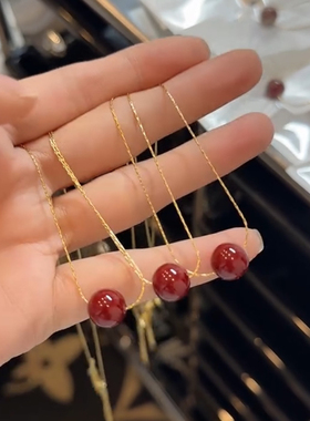 红色相思豆项链钛钢垂纹链珠珠