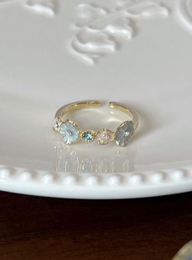 贝母珐琅蓝色戒指2024新款爆款指环情侣学生党轻奢高级感小众独特