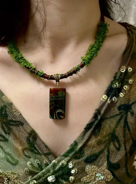 手作森系绿色混耳饰项链搭春夏配饰个性创意自然风平价青苔饰品