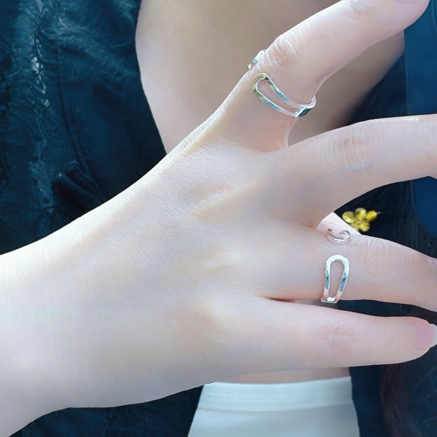 Pure silver 999 simple niche open semicircle ring