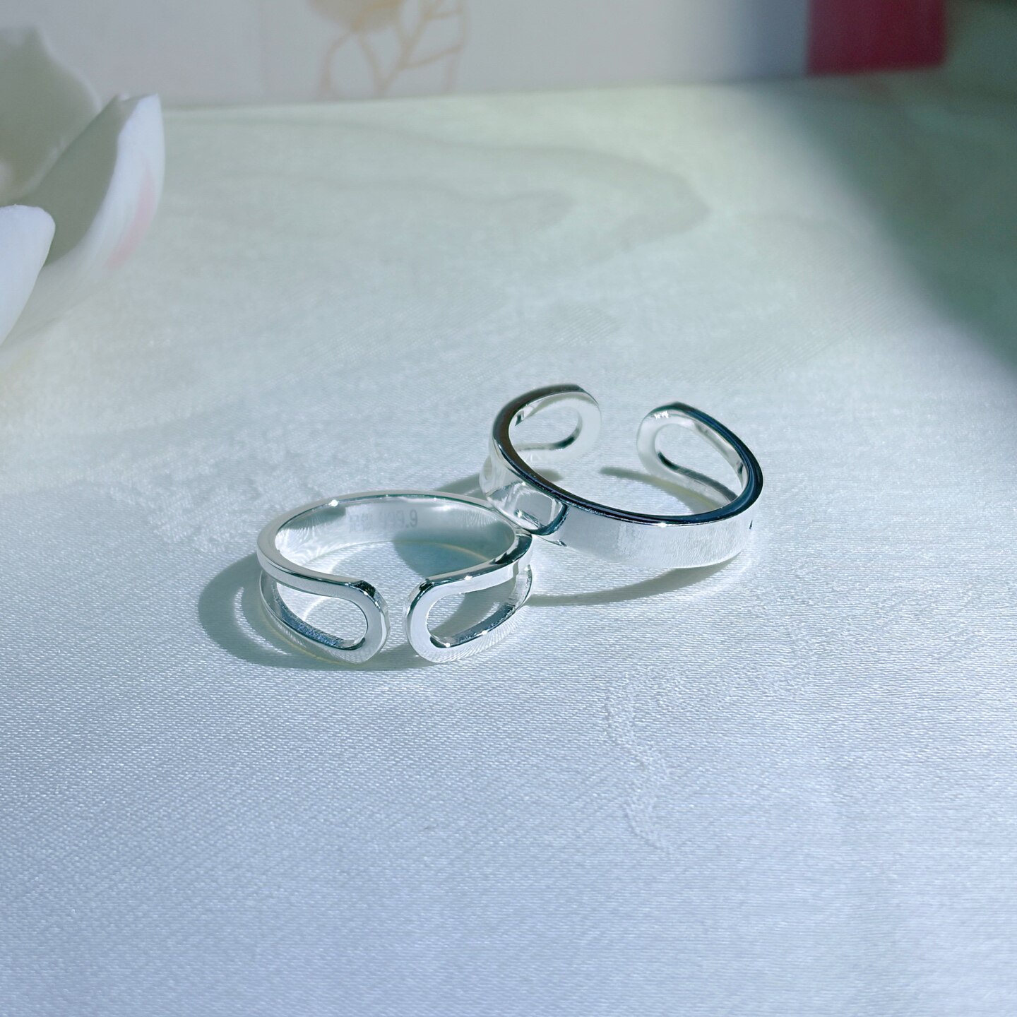 Pure silver 999 simple niche open semicircle ring