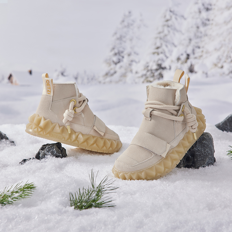 OETZI皮毛一体雪地靴女冬季加绒加厚底防滑大头丑萌高帮鞋子短靴 - 图0