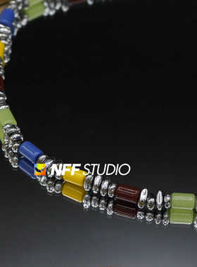 彩色串珠拼接碎银项链