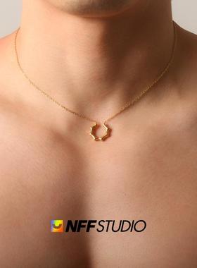 韩系太阳项链女轻奢小众钛钢金色