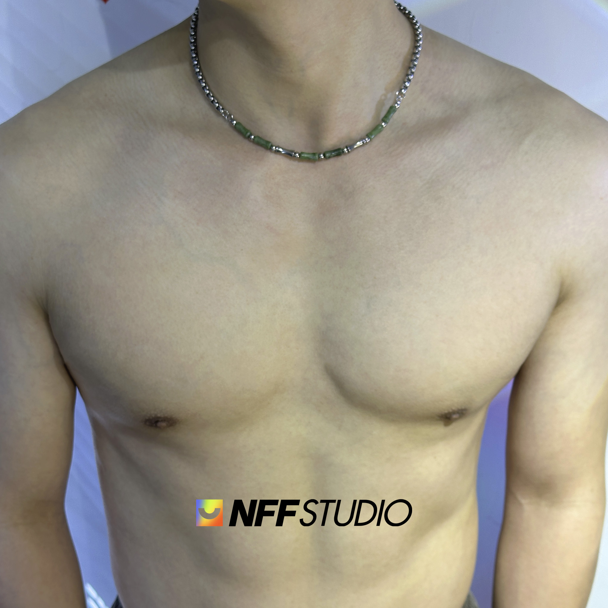 NFF国潮风复古串珠颈链小众原创设计钛钢情侣锁骨链男士个性项链 - 图1