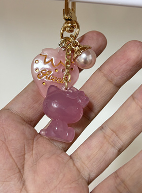 粉色果冻helloKitty爱心蝴蝶结KT猫咪包挂件甜美少女心钥匙扣配饰