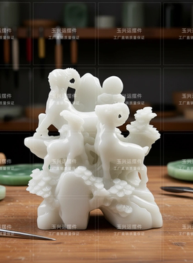 白玉三羊开泰吉祥摆件