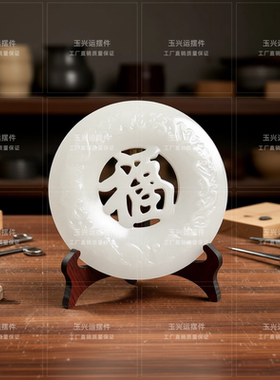 天然白玉镂空福字平安扣招财摆件