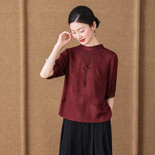 齐黛品牌真丝桑蚕丝女轻奢高级感上衣2025新款立领气质优雅衬衫 - 图3