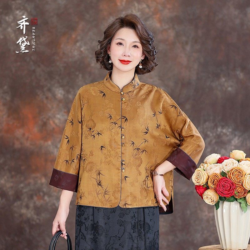 齐黛国际大牌正品香云纱上衣女2025春夏新款气质真丝妈妈衬衫外套