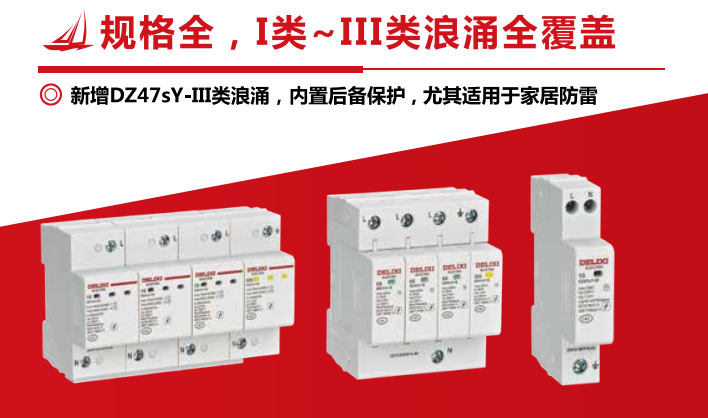 德力西浪涌保护器电涌家用防雷器 DZ47sY 2P 40KA 4P 65KA 220V