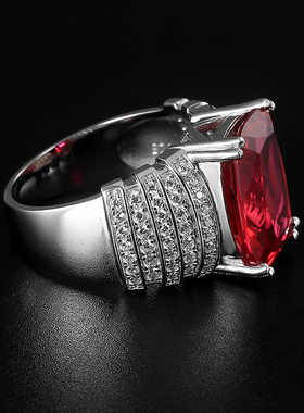 高级感925银镀拍的红宝石戒指男