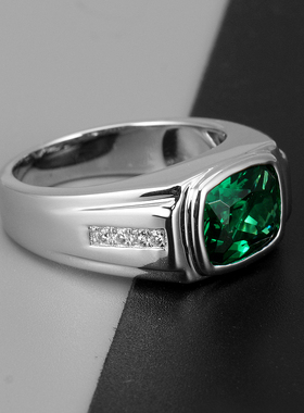 纯银绿宝石戒指男免费翻新可刻字