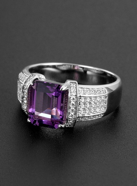 925银天然紫水晶戒指男女通用