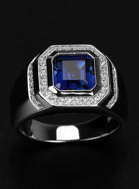 精工纯银镀白金蓝宝石男