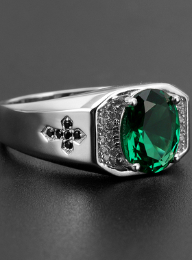 纯银镀金高级个性潮流宝石戒指男