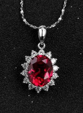 纯银镀金镶嵌项链鸽血红饰品吊坠