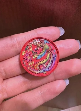 天然原矿朱砂龙凤彩绘钥匙扣红砂龙凤双飞翼包挂情侣送人礼物