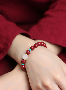 正品原矿高含量朱砂手串转运珠特级帝王紫金砂手链本命女生日礼物